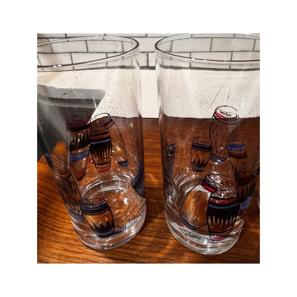 8 - Gay Fad Atomic Drums High Ball Glasses - 1950's  Fantastic! RARE!!